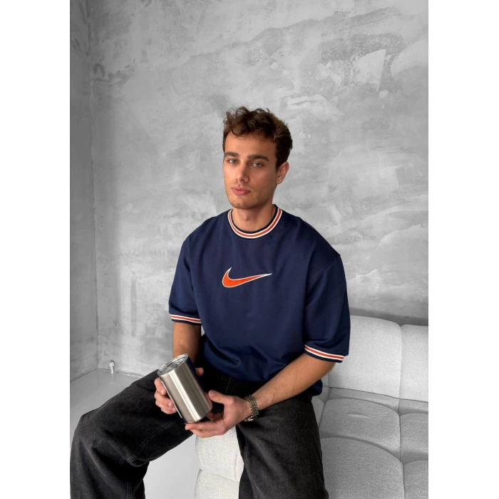 Yeni Sezon! Ribana Oversize Unisex Tshirt - Lacivert