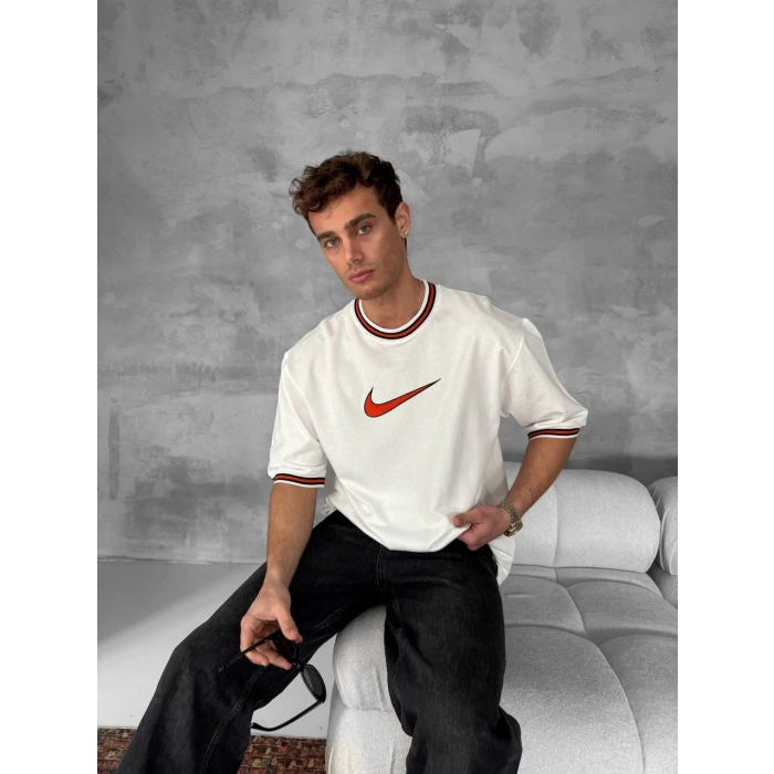 Yeni Sezon! Ribana Oversize Unisex Tshirt - Beyaz