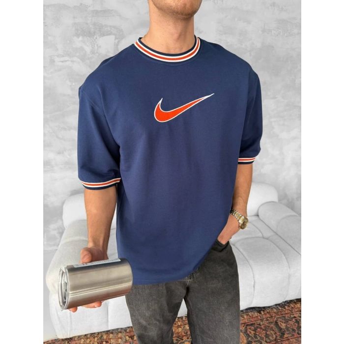 Yeni Sezon! Ribana Oversize Unisex Tshirt - Lacivert