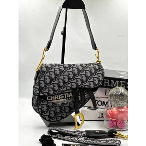 Christian Dior Saddle Calfskin Çanta - Dior Şerit Gri