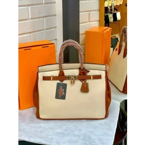 Hermes Birkin Kadın Çanta - Taba Krem