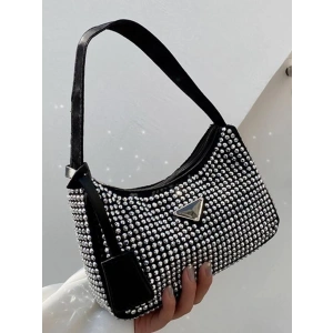 Prada Taşlı Kadın Çanta - Siyah Beyaz