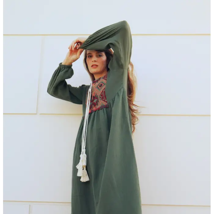 MİMOZA Kilim Yaka detaylı Müslin Elbise