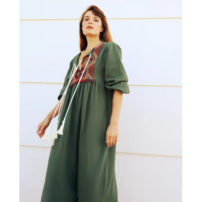 MİMOZA Kilim Yaka detaylı Müslin Elbise