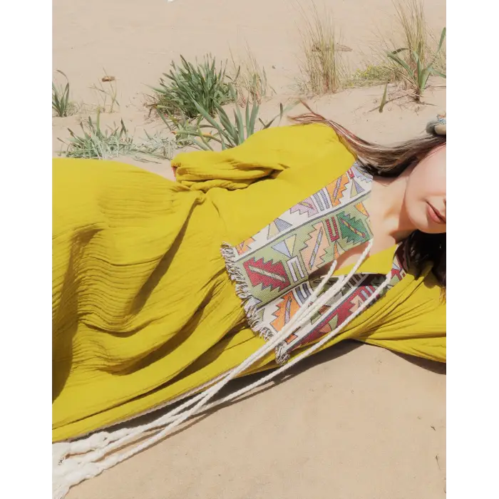 MİMOZA Kilim Yaka detaylı Müslin Elbise