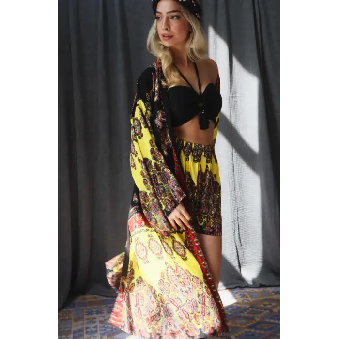 JAKARTA ŞAL DESEN VİSKON KİMONO & ŞORT TAKIM