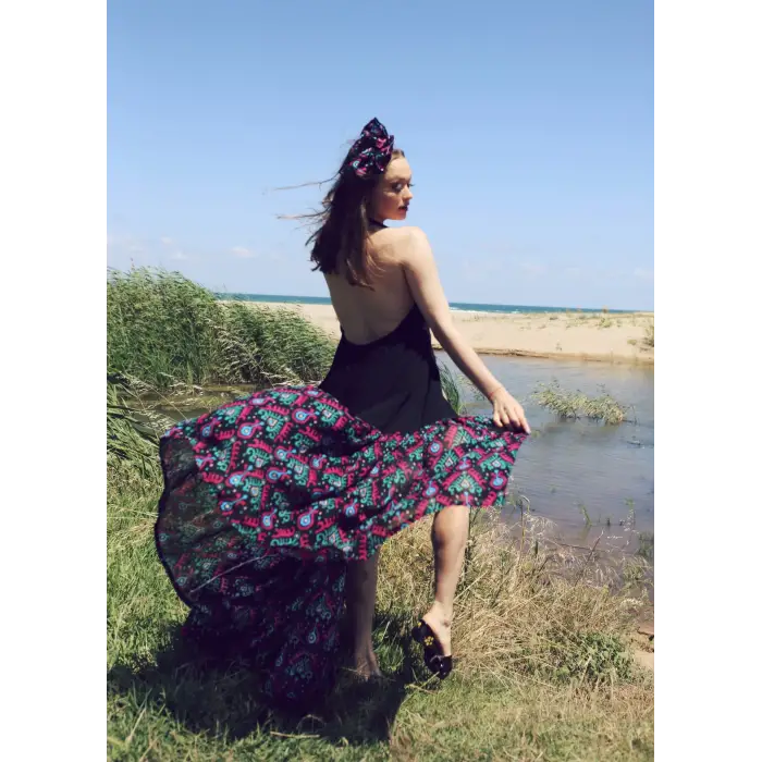 GAZELLE BOHO STİL MAXİ ÇİNGENE ELBİSE