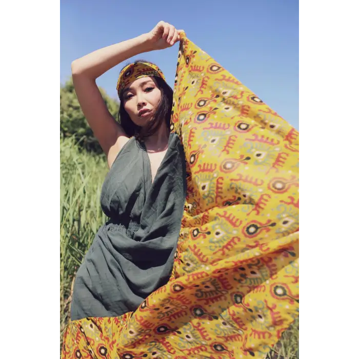 GAZELLE BOHO STİL MAXİ ÇİNGENE ELBİSE