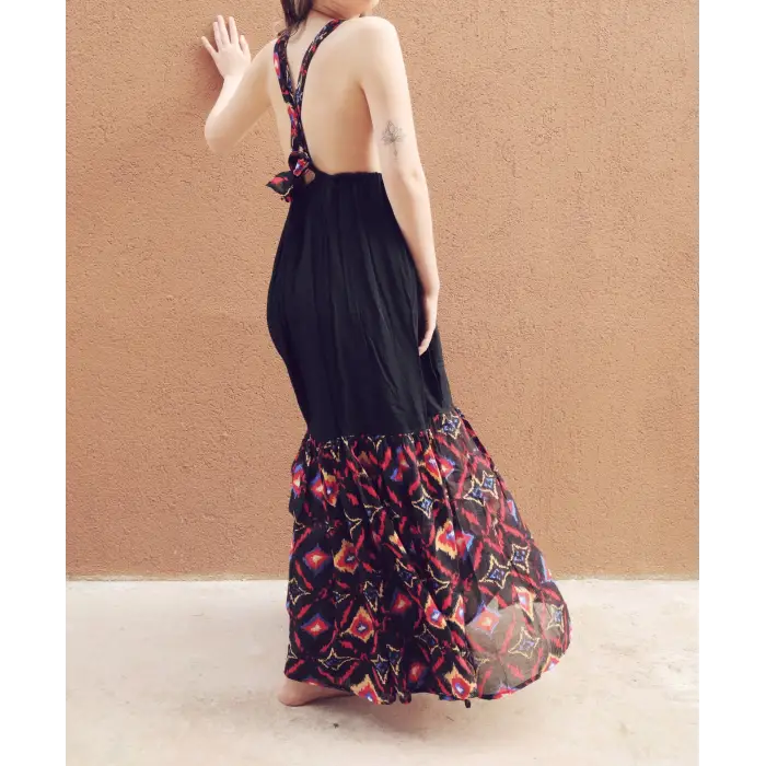 GAZELLE BOHO STİL MAXİ ÇİNGENE ELBİSE