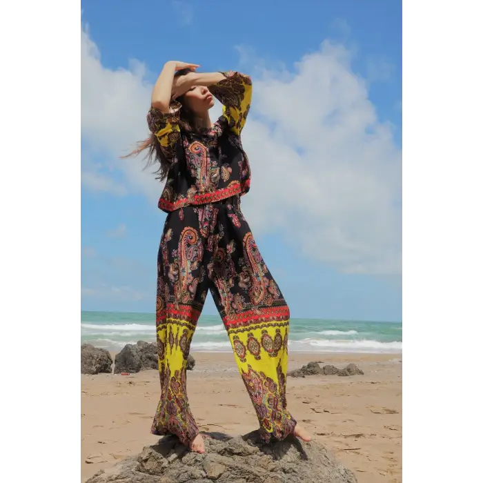 JAKARTA ŞAL DESEN VİSKON BLUZ & PANTOLON TAKIM