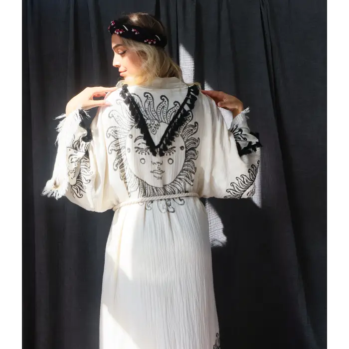 SHAMAN TAHTA BASKILI MÜSLİN KAFTAN