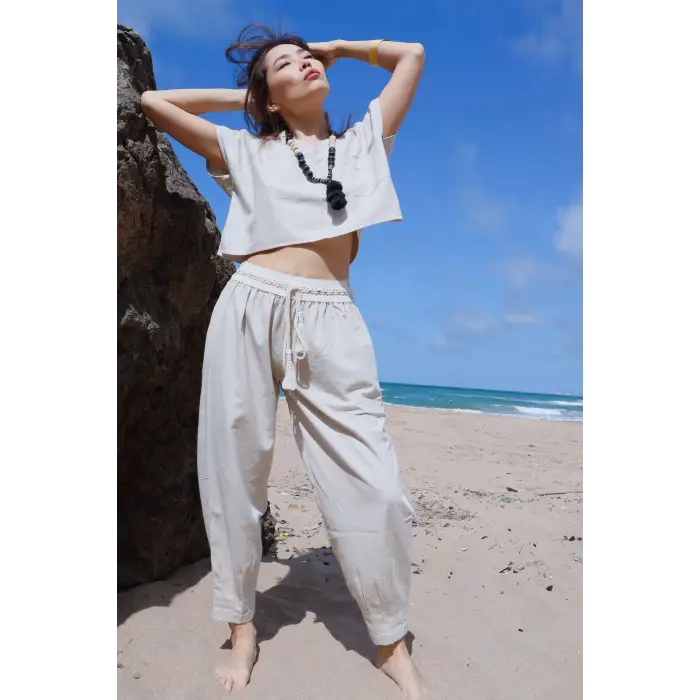 LAVANDA KETEN KARIŞIMLI BLUZ & PANTOLON TAKIM