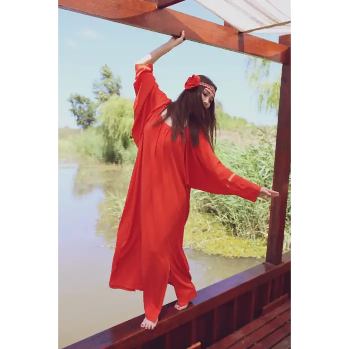 NOVA VİSKON YARASA KOL ELBİSE / Kırmızı