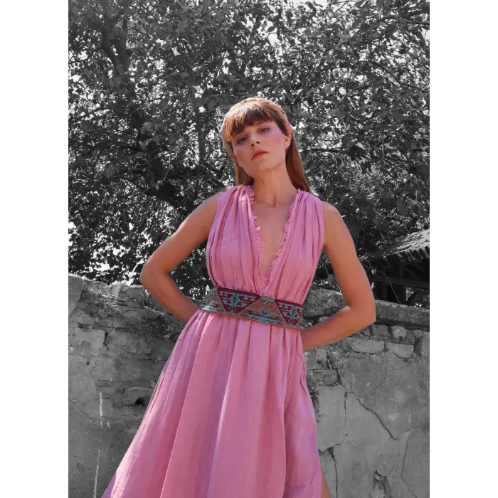 AZİZE BOHEM STİL MÜSLİN ELBİSE / Vintage Pembe