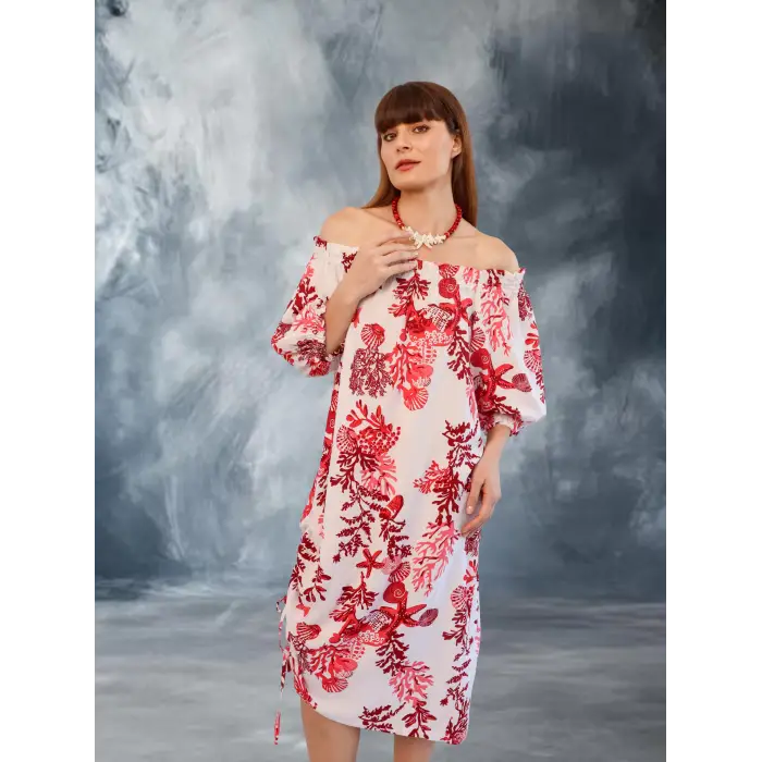 BALİ ETEĞİ BÜZGÜLÜ ELBİSE / Mercan