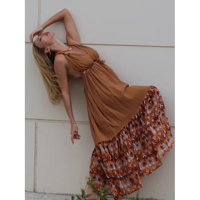 GAZELLE BOHO ÇİNGENE ELBİSE / Camel