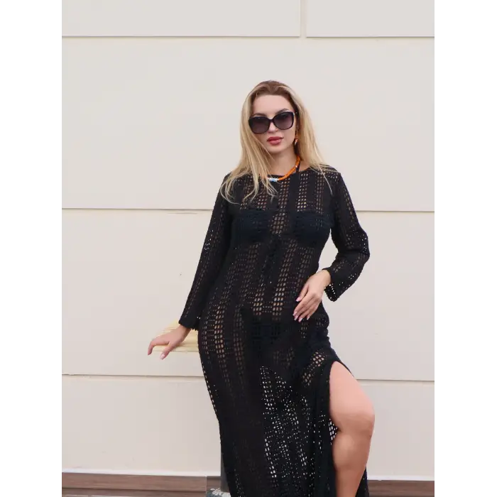 SİYAH FİLE MAKSİ ELBİSE