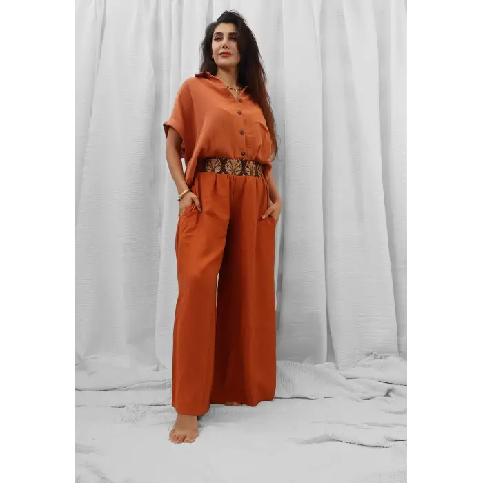 SAHRA BOHEM BOL PAÇA PANTOLON / Kiremit