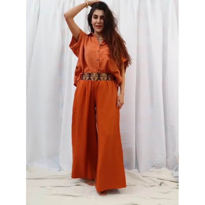 SAHRA BOHEM BOL PAÇA PANTOLON / Kiremit