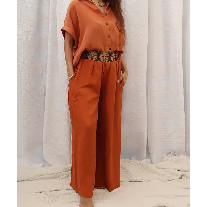 SAHRA BOHEM BOL PAÇA PANTOLON / Kiremit