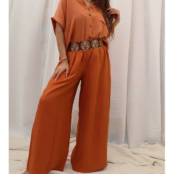 SAHRA BOHEM BOL PAÇA PANTOLON / Kiremit