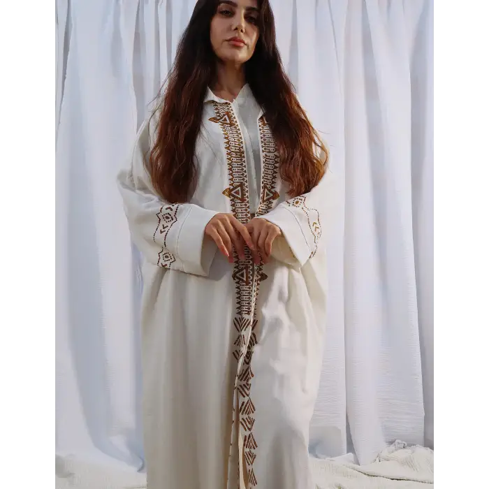 Keten Bohem Stil Tahta Baskılı Etnik Desen Kimono