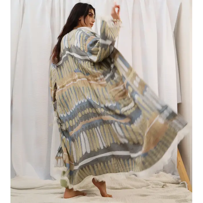 TOTEM DOKUMA JAKAR PAMUK KİMONO / Bej