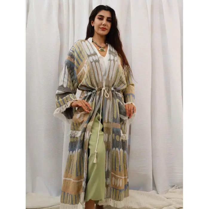 TOTEM DOKUMA JAKAR PAMUK KİMONO / Bej