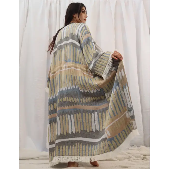 TOTEM DOKUMA JAKAR PAMUK KİMONO / Bej