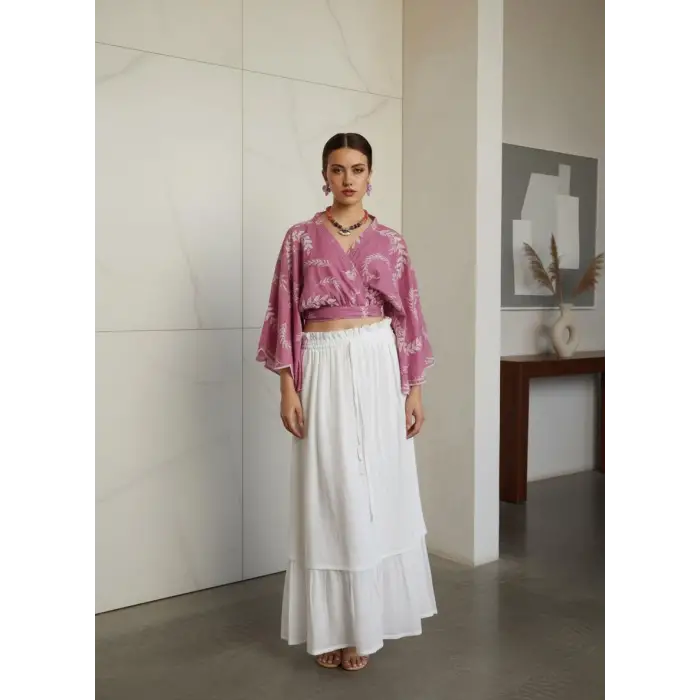 DEMRE PAMUK BAĞLAMALI CROP BLUZ