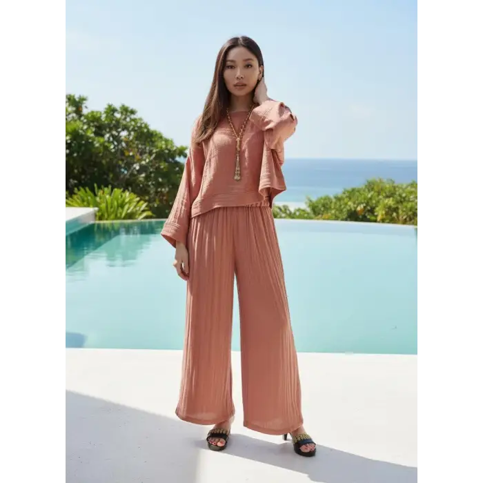 SOUL MÜSLİN BLUZ PANTOLON TAKIM / yanık turuncu