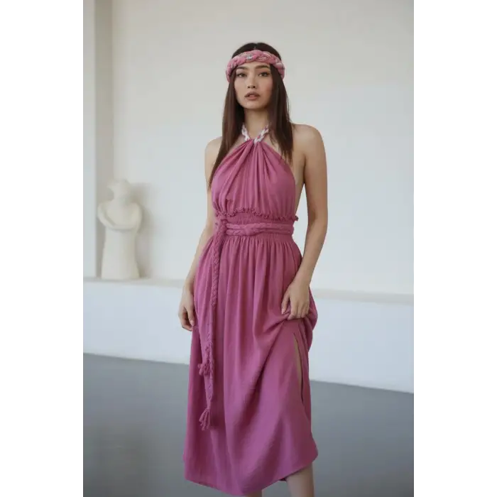 PETUNYA ÖRGÜ DETAYLI BOHEM ELBİSE