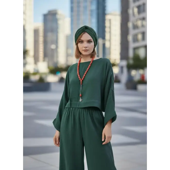 SOUL MÜSLİN BLUZ PANTOLON TAKIM /petrol