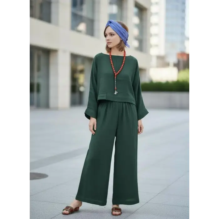 SOUL MÜSLİN BLUZ PANTOLON TAKIM /petrol