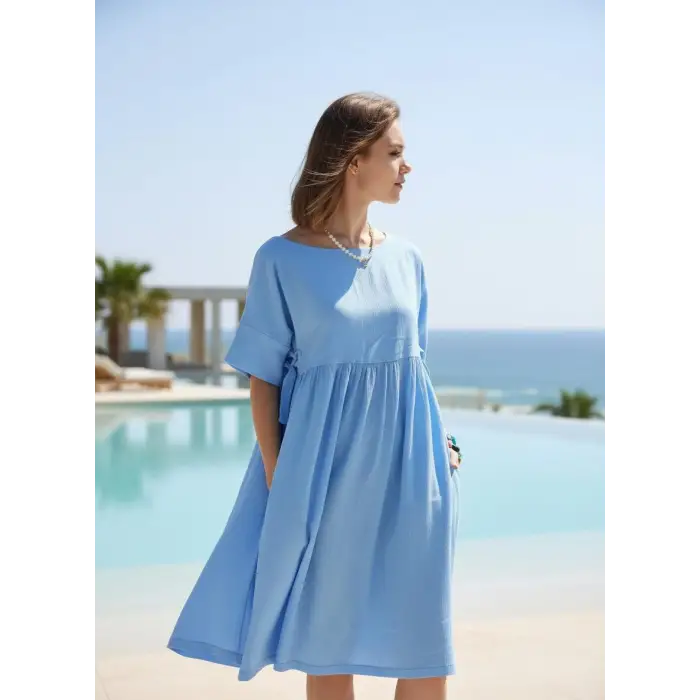 DALAMAN ŞİLE BEZİ ELBİSE / mavi