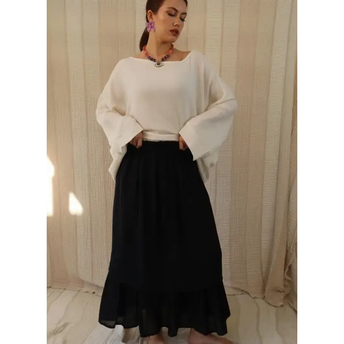 NAZLI PAMUK VUAL ÇİFT KAT ETEK / Siyah