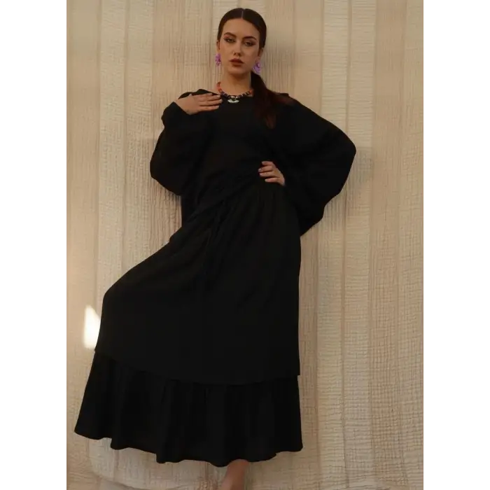 NAZLI PAMUK VUAL ÇİFT KAT ETEK / Siyah