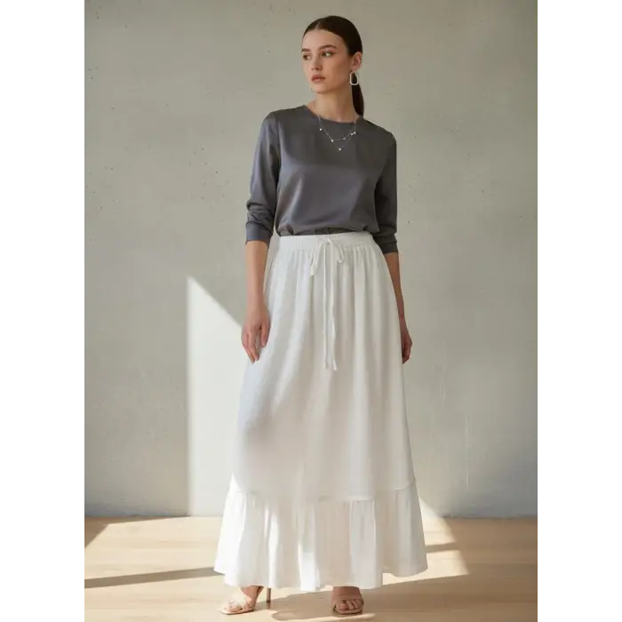 NAZLI PAMUK VUAL ÇİFT KAT ETEK / Beyaz