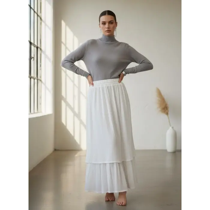 NAZLI PAMUK VUAL ÇİFT KAT ETEK / Beyaz
