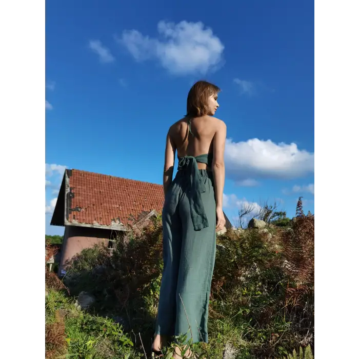 SUNA MÜSLİN BLUZ PANTOLON TAKIM / yeşil