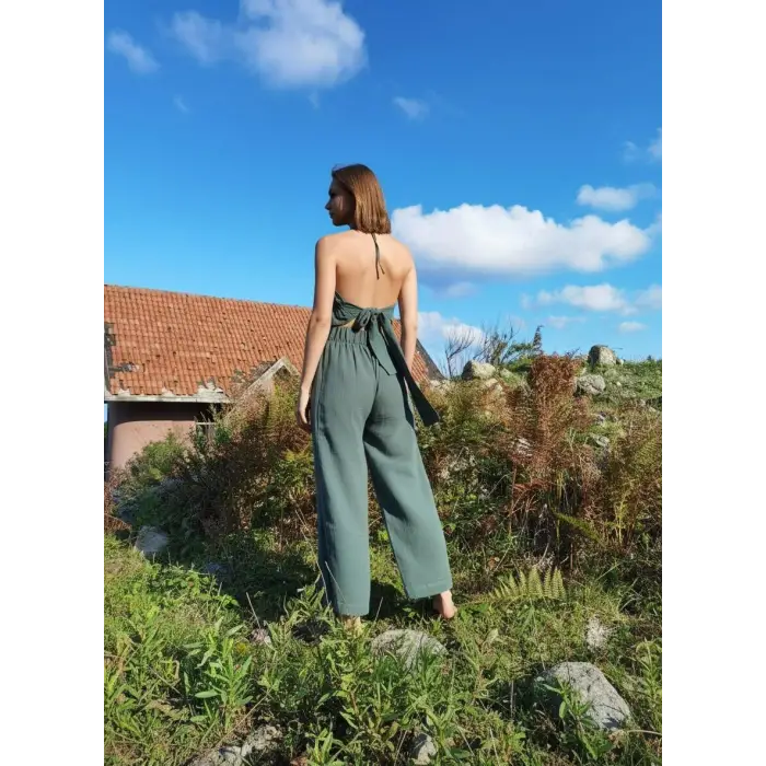 SUNA MÜSLİN BLUZ PANTOLON TAKIM / yeşil