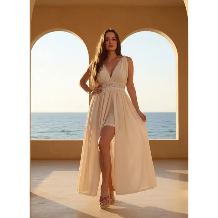 ELMAS BELİ NAKIŞ DETAYLI ELBİSE