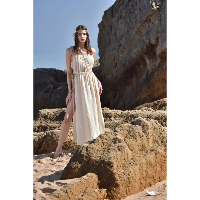 CLEOPATRA İP DETAYLI  ASKILI ELBİSE