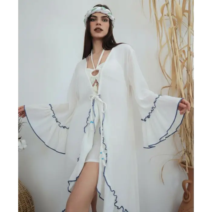 ASENA PAMUK ŞİLE BEZİ FIRFIRLI BOHO KAFTAN