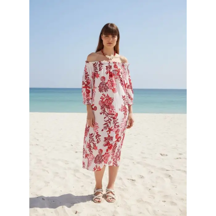 BALİ ETEĞİ BÜZGÜLÜ ELBİSE / Mercan