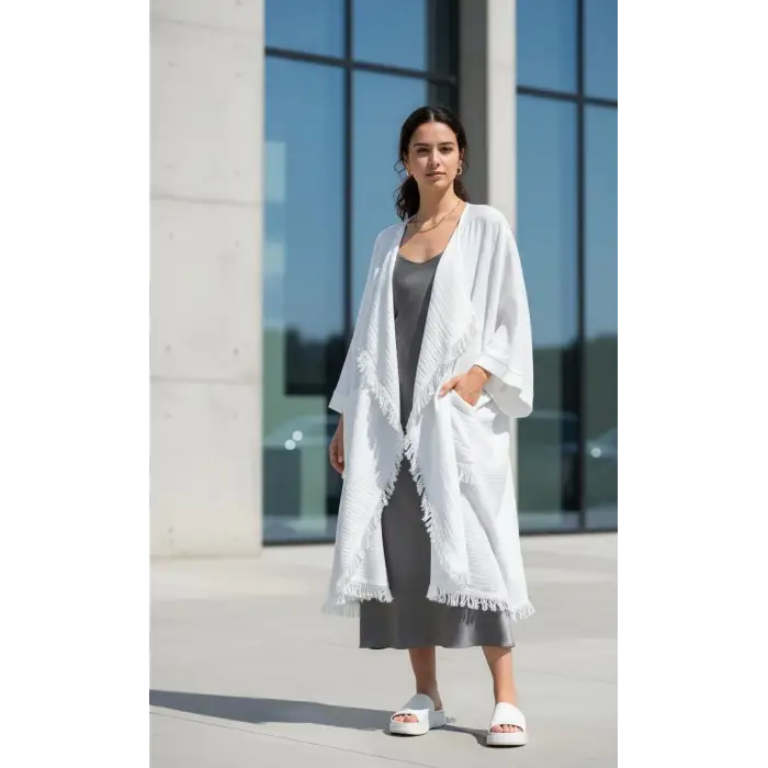 SWAN SALAŞ MÜSLİN KAFTAN / beyaz