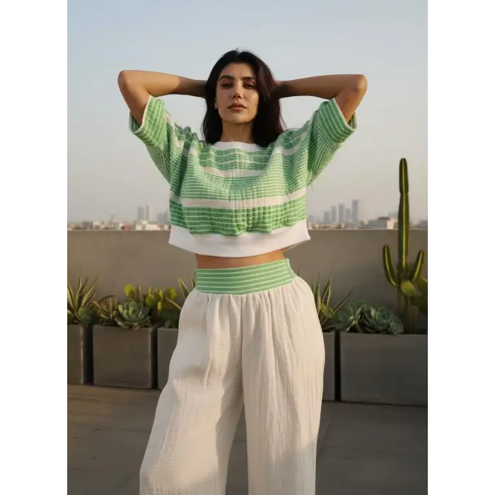 MUMBAI MÜSLİN CROP & PANTOLON TAKIM / Yeşil