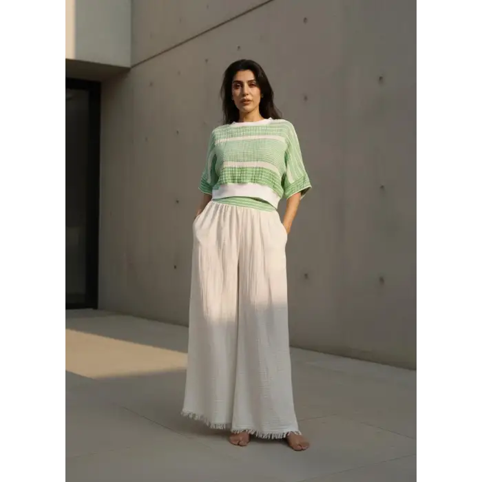 MUMBAI MÜSLİN CROP & PANTOLON TAKIM / Yeşil