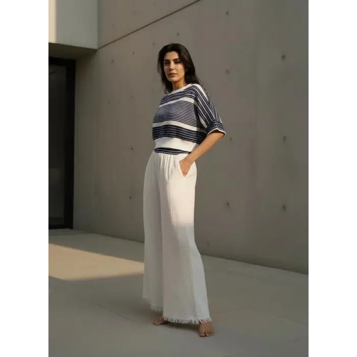 MUMBAI MÜSLİN CROP & PANTOLON TAKIM / Lacivert