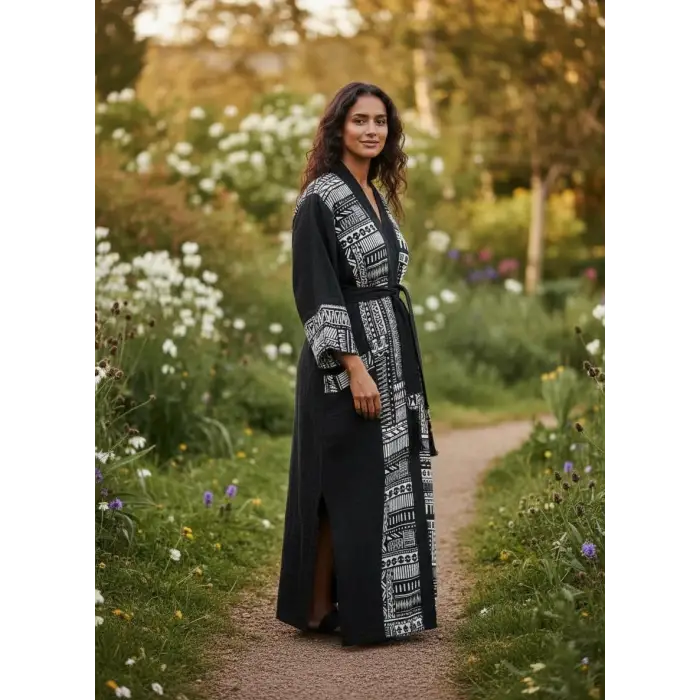 TRIBAL BORDÜR DETAYLI BOHEM MÜSLİN KAFTAN